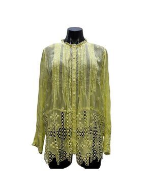 NWT Johnny Was Baez Phaedra Lime Blouse With Button Front Size S